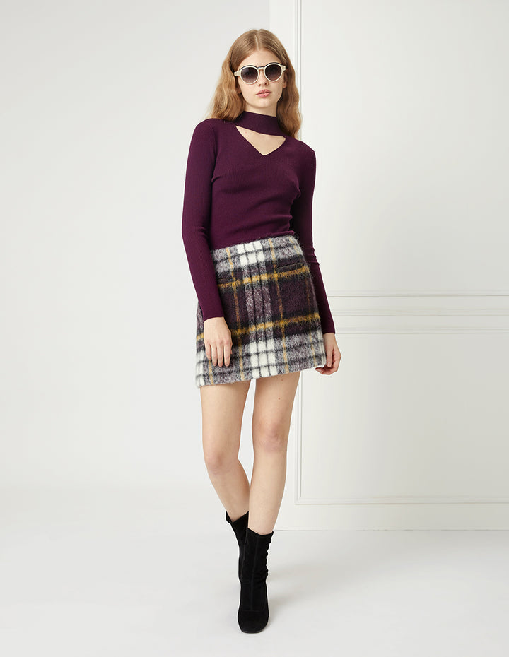 BORA AKSU Brown Check Simple A-Line Mini Skirt