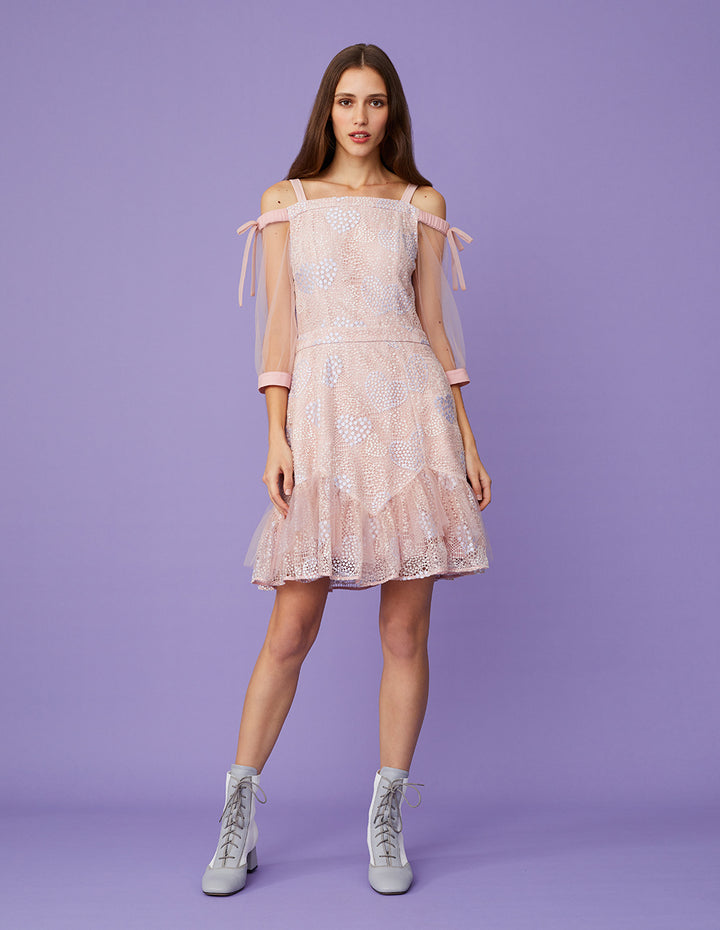 BORA AKSU Off-Shoulder Tulle Ruffle Mini Dress
