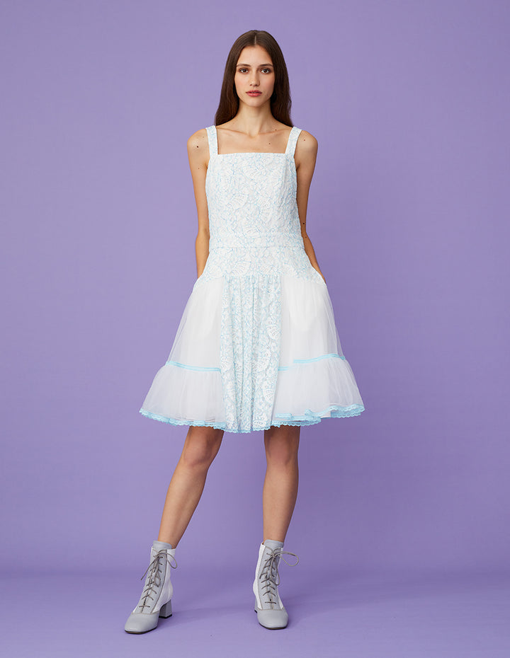 BORA AKSU Light Blue Lace And Tulle Mini Dress