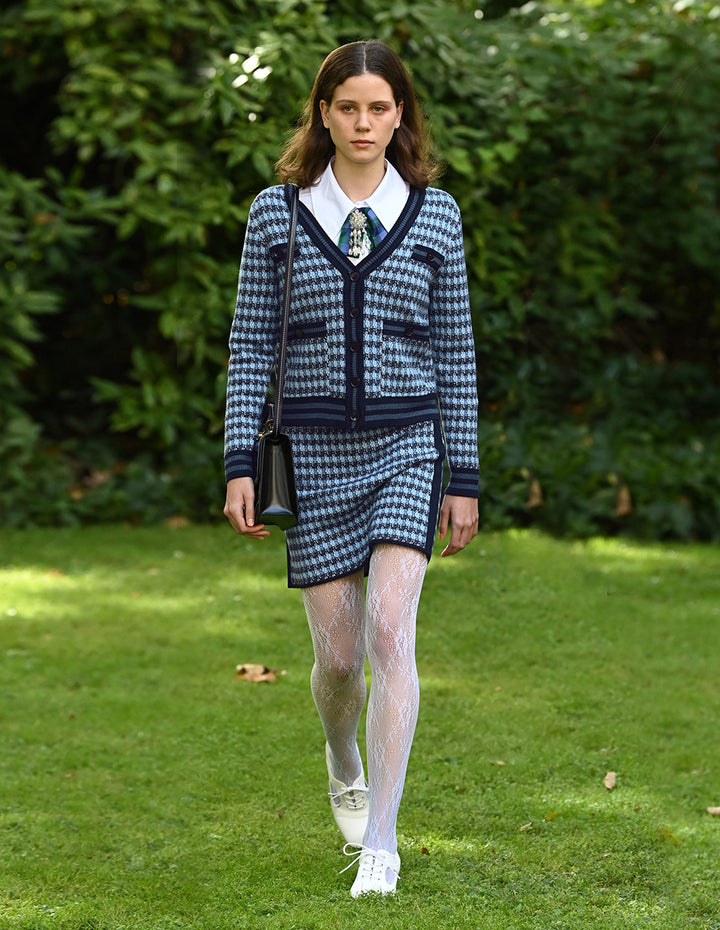 BORA AKSU Blue Tweed Textured Mini Skirt