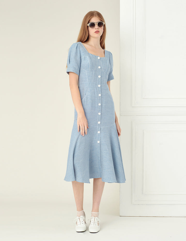 BORA AKSU Light Blue Twill Denim Fishtail Skirt