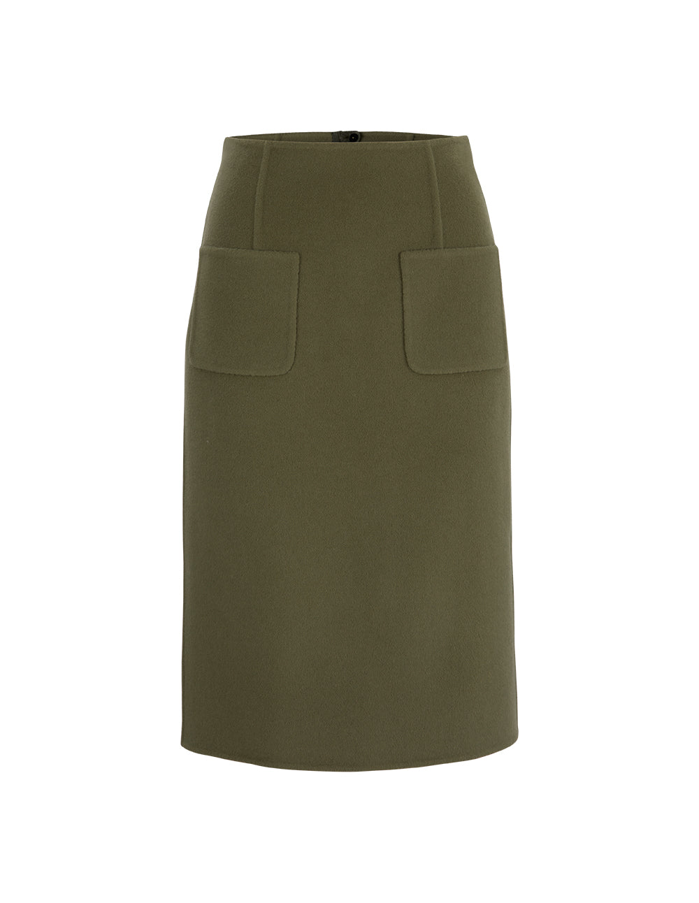 BORA AKSU Straight-Leg Olive Green Woolen Skirt With Patch Pockets