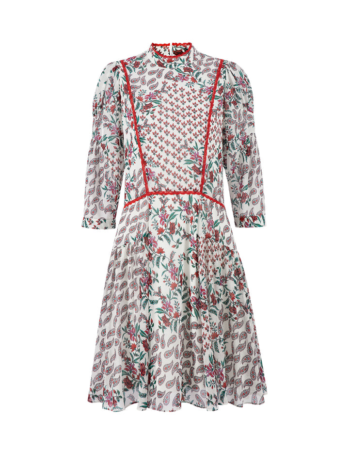 BORA AKSU Sweet Shortcollar Puff Sleeve Paisley Print Dress