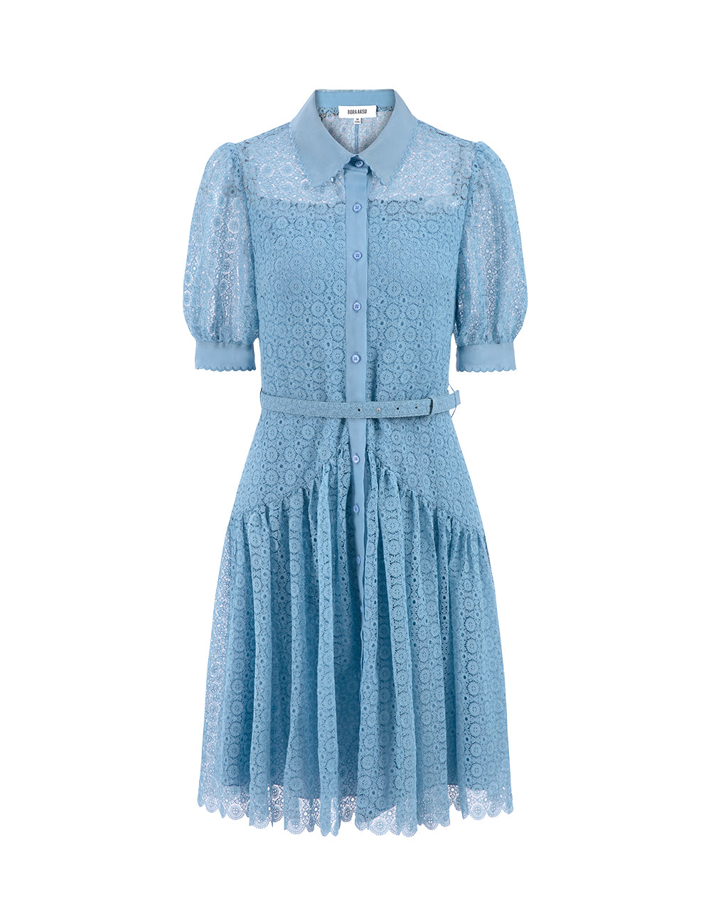 BORA AKSU Petal Trim Lace Pleated  Shirt Dress