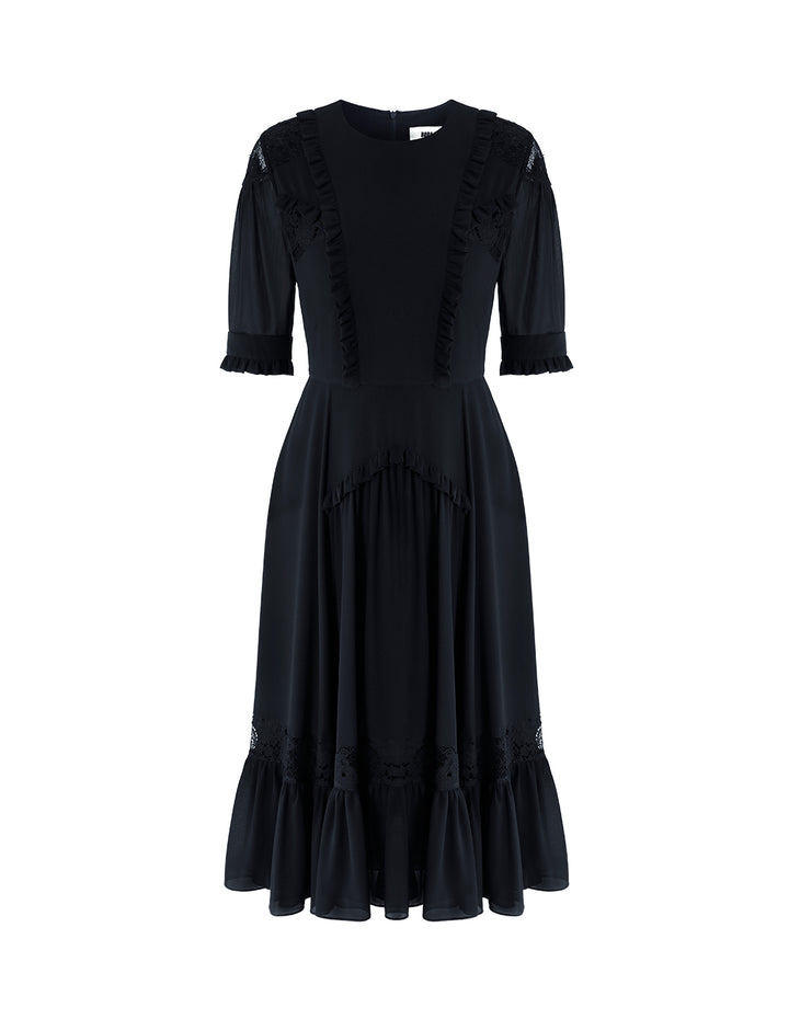 BORA AKSU Navy Blue Lace Stitching Dress