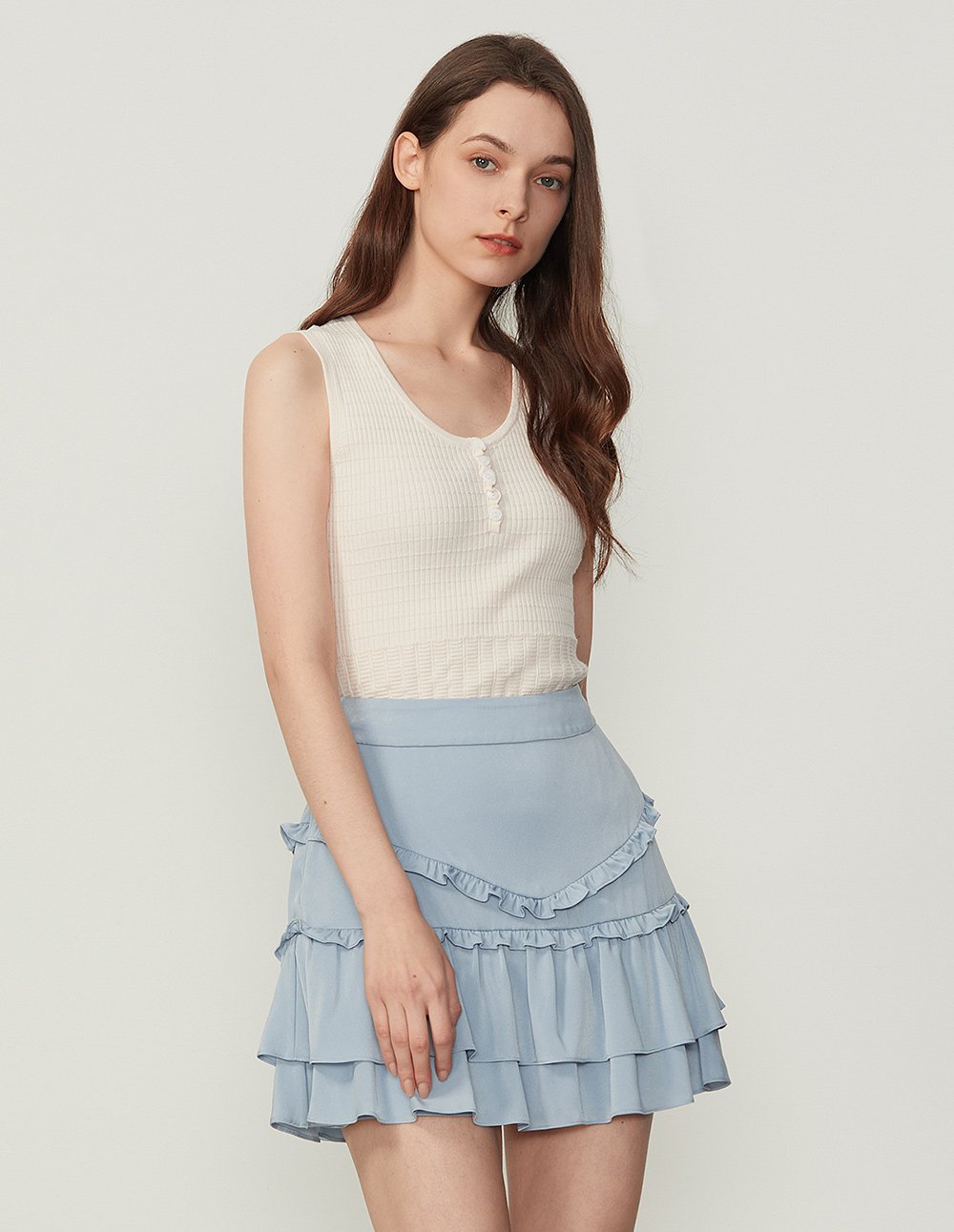 BORA AKSU Ruffle Splicing A-Line Mini Skirt