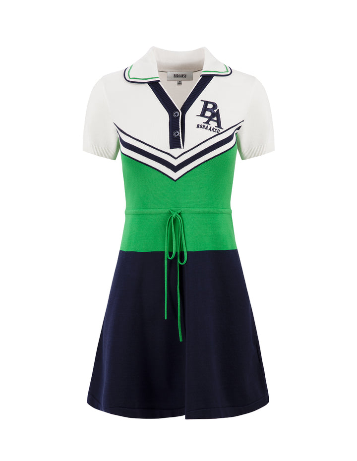 BORA AKSU Colour Block Polo Neck Knit Tie Dress