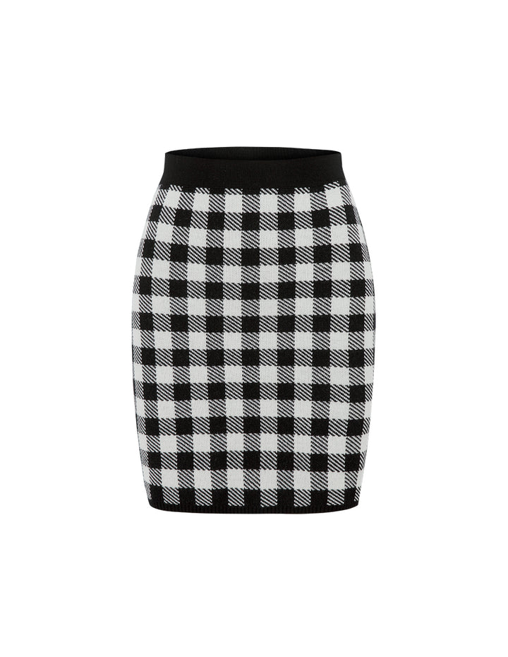 BORA AKSU Vintage Black and White Check Wool Knit Skirt