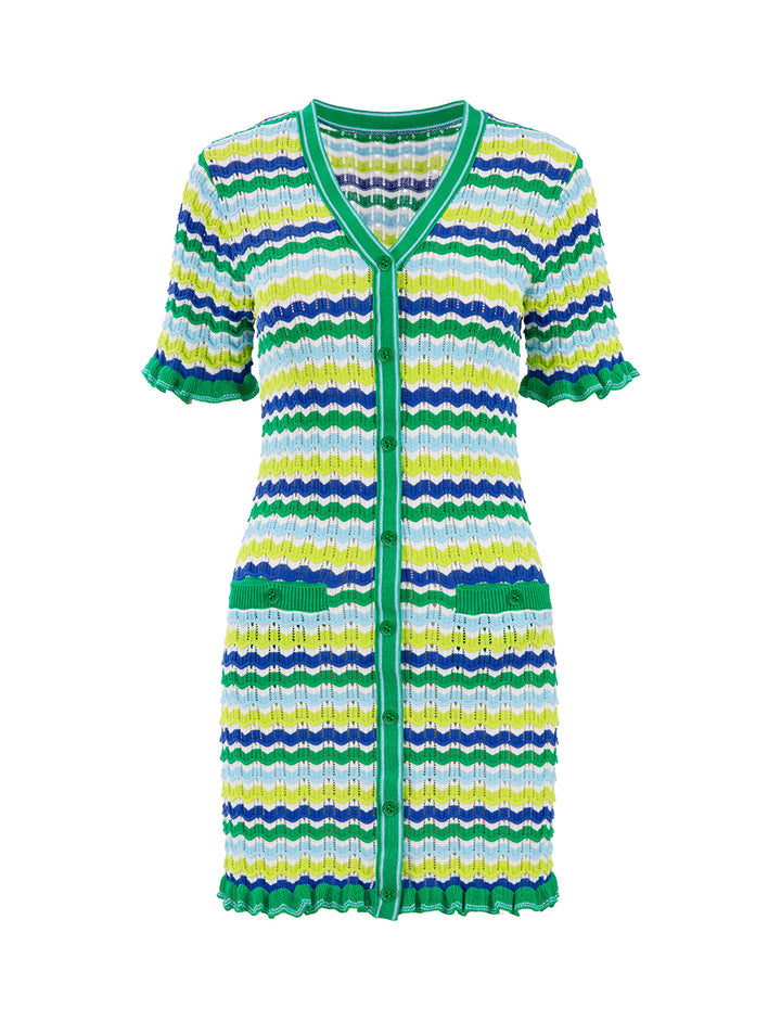 BORA AKSU Forest Green Mixed Stripe Knit Dress