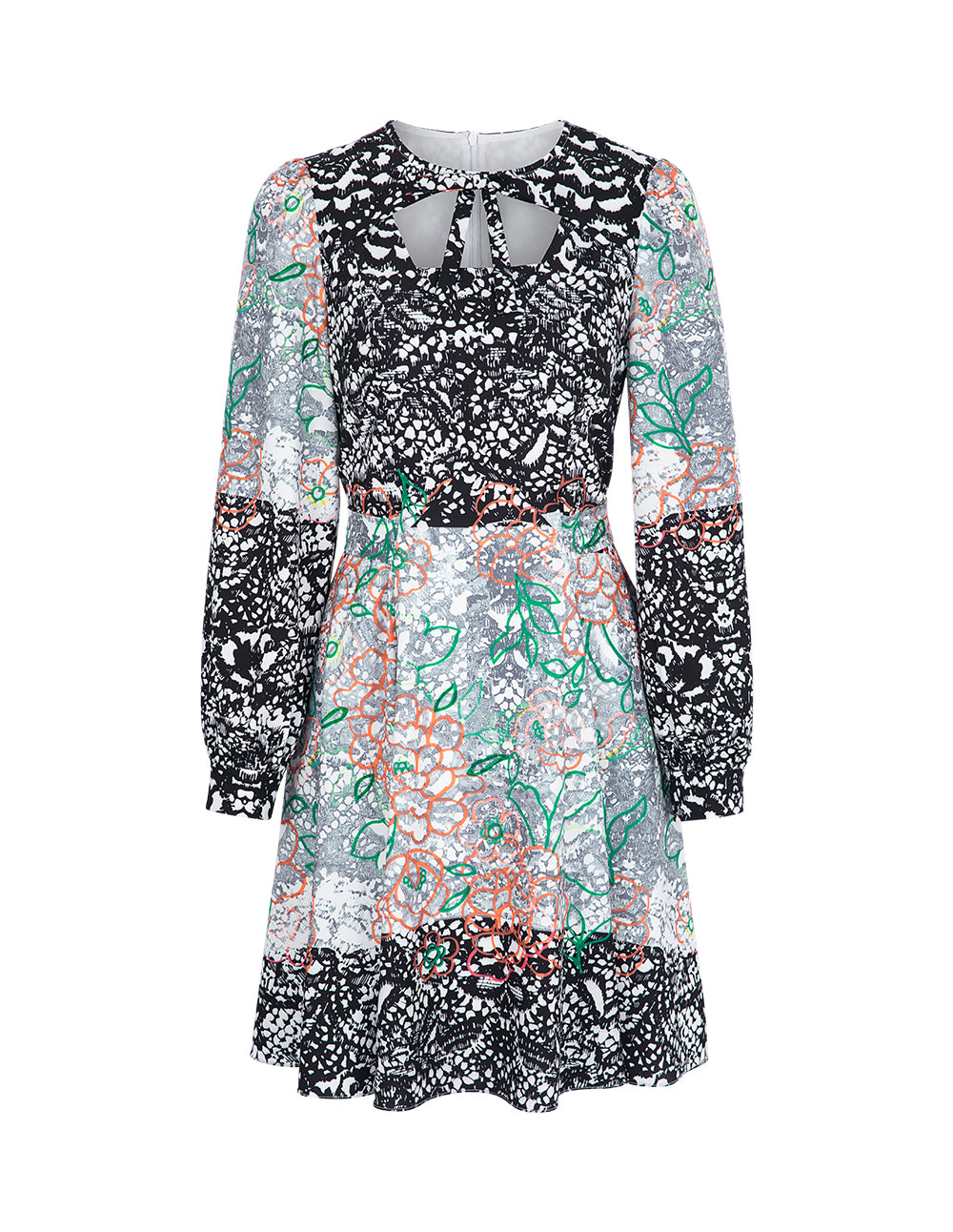 BORA AKSU Temperament Hollow Collar Puff Sleeve Lace Print Dress