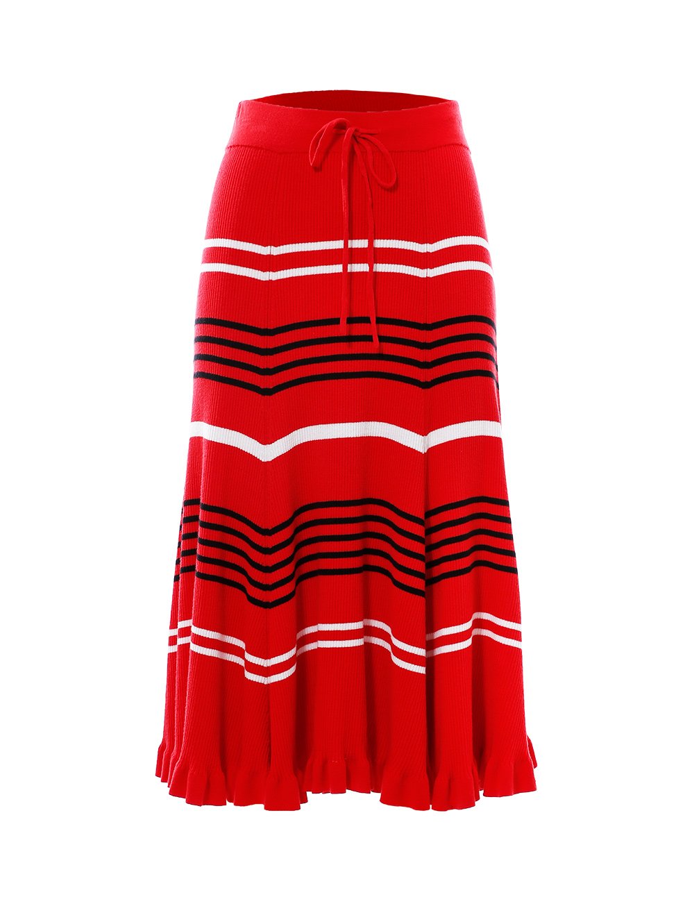 BORA AKSU Contrasted Stripe Color A-Line Midi Knit Skirt