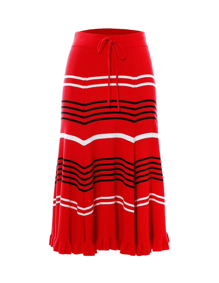 BORA AKSU Contrasted Stripe Color A-Line Midi Knit Skirt