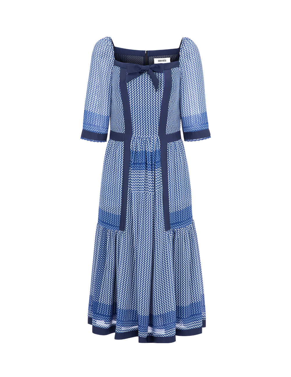 BORA AKSU Vintage Square Neck Puff Sleeve Polka Dot Print Dress