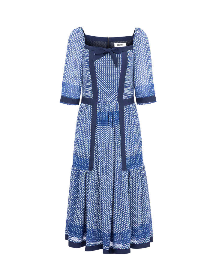 BORA AKSU Vintage Square Neck Puff Sleeve Polka Dot Print Dress