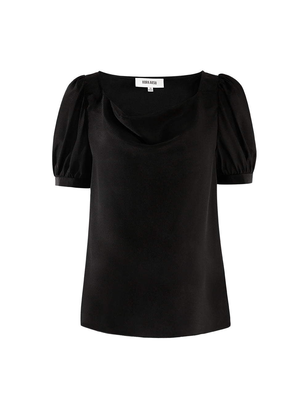 BORA AKSU Black micro puff sleeves silk top