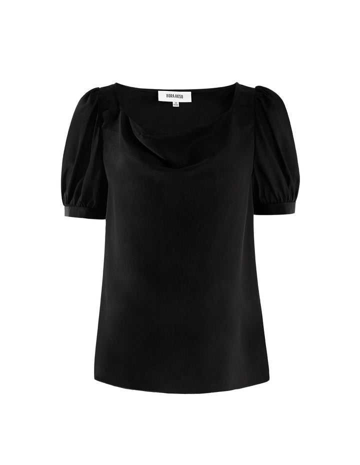 BORA AKSU Black micro puff sleeves silk top