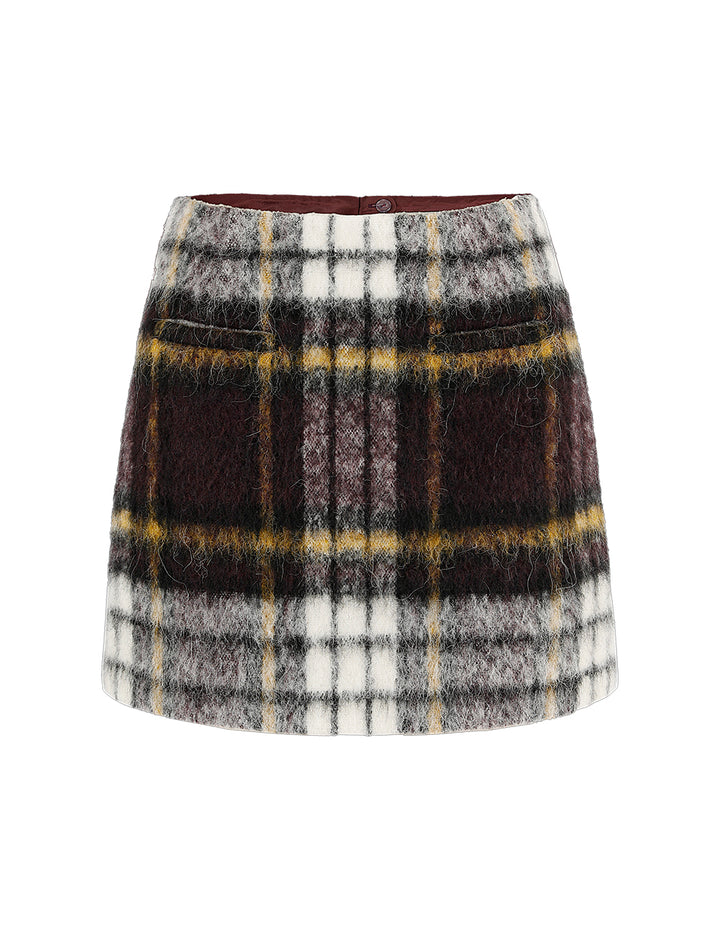 BORA AKSU Brown Check Simple A-Line Mini Skirt
