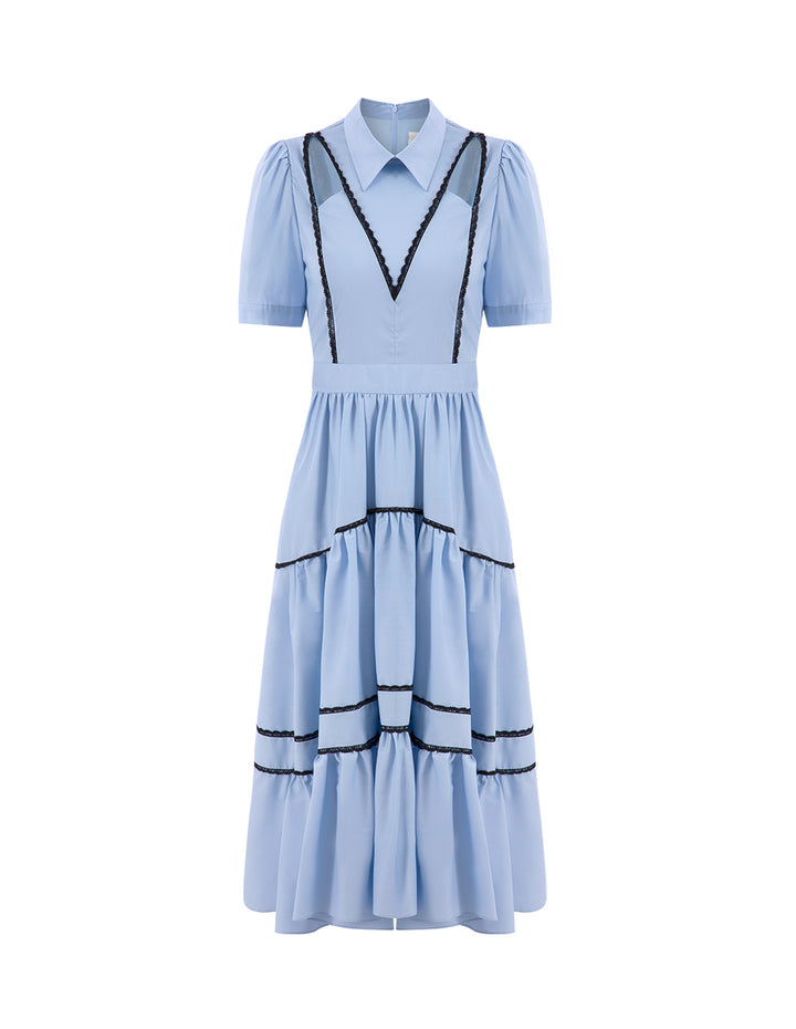 BORA AKSU French Sweet Color-Blocked Lace Formal Dress