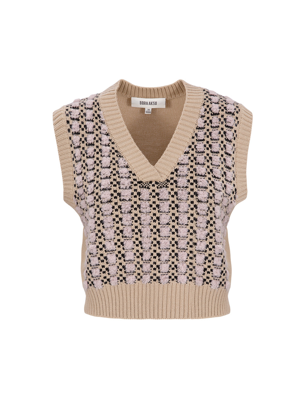 BORA AKSU V-Neck Jacquard Wool Knit Short Vest