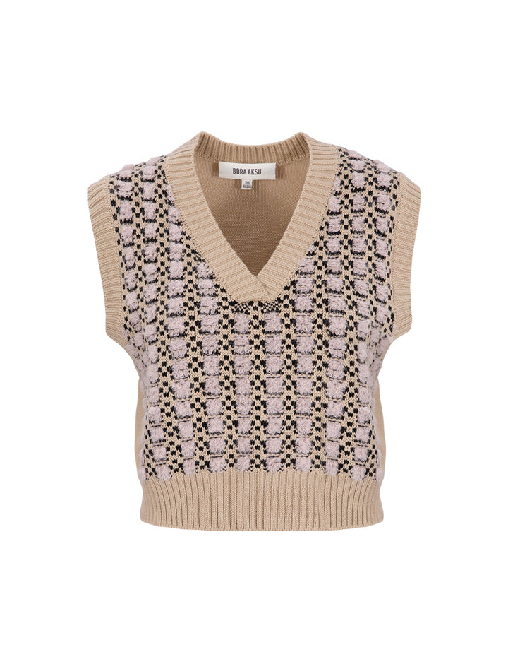 BORA AKSU V-Neck Jacquard Wool Knit Short Vest