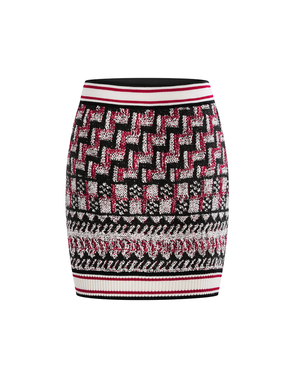 BORA AKSU Red And Black Contrast Color Knitted Skirt