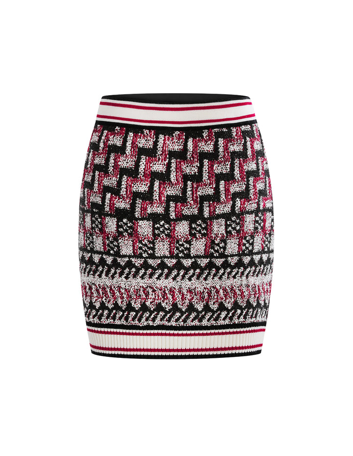 BORA AKSU Red And Black Contrast Color Knitted Skirt