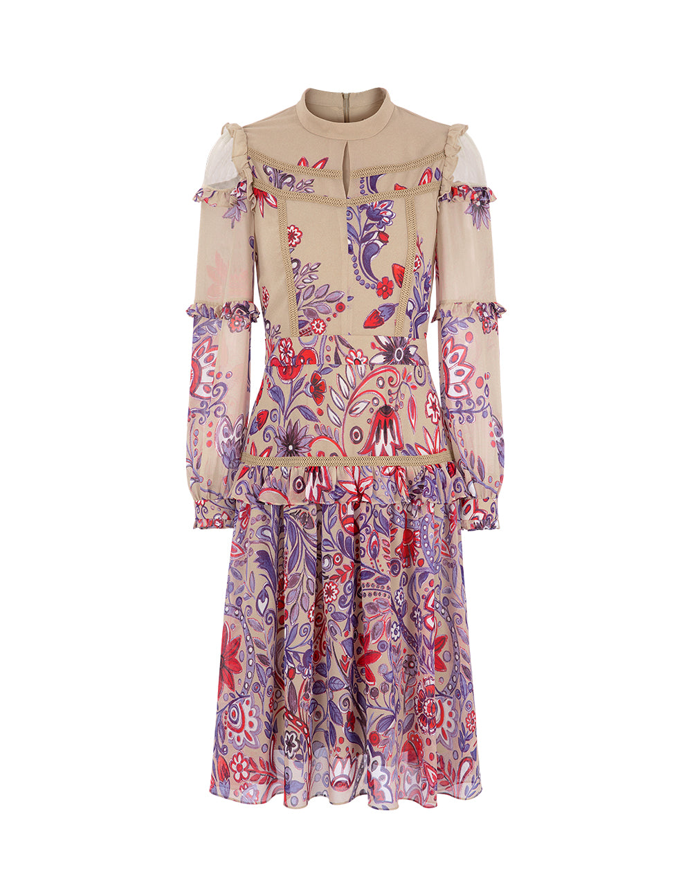 BORA AKSU French Sweet Stand-Up Collar Puff Sleeve Printed Dress