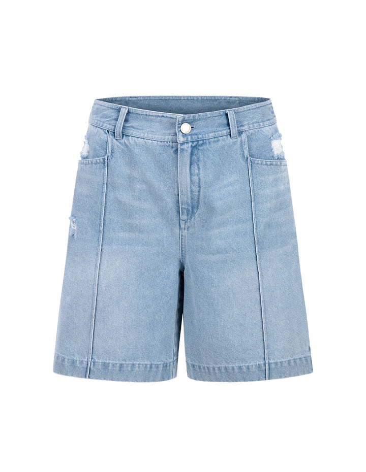 BORA AKSU Straight Cut Cropped White Wash Shorts