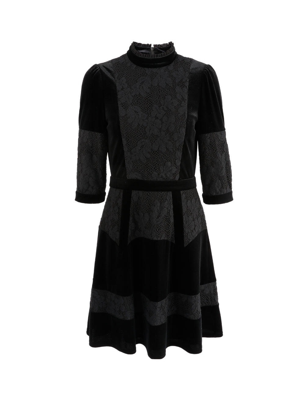 BORA AKSU Black Velvet Lace Turtleneck Fit-And-Flare Mini Dress