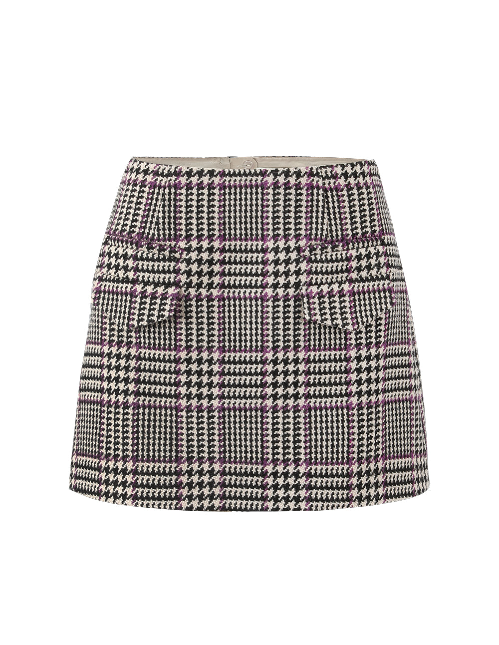 BORA AKSU Houndstooth Flap Pocket A-Line Mini Skirt