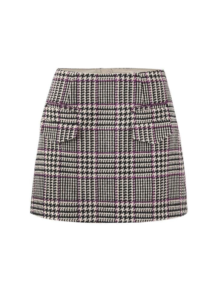 BORA AKSU Houndstooth Flap Pocket A-Line Mini Skirt
