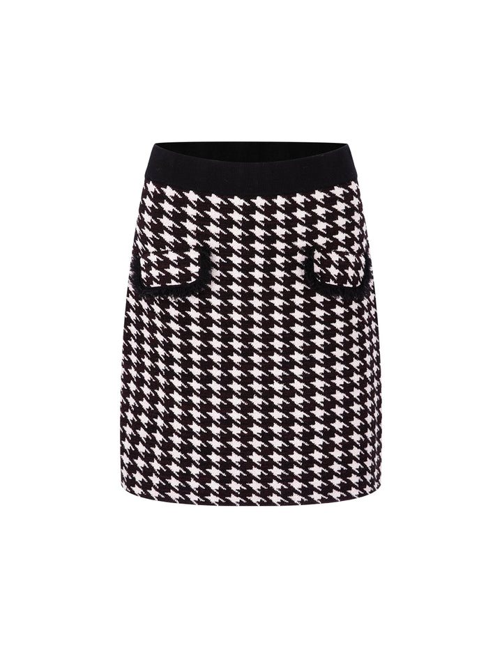 BORA AKSU Black Pink Houndstooth Knitted Skirt