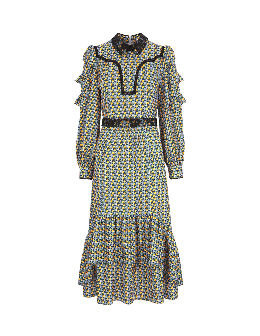 BORA AKSU Puff Sleeve Lace Patchwork Polka Dot Print Dress