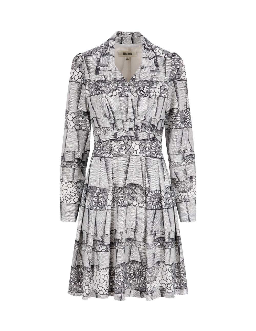 BORA AKSU Notched Lapel Puff Sleeve Abstract Print Long-Sleeved Dress