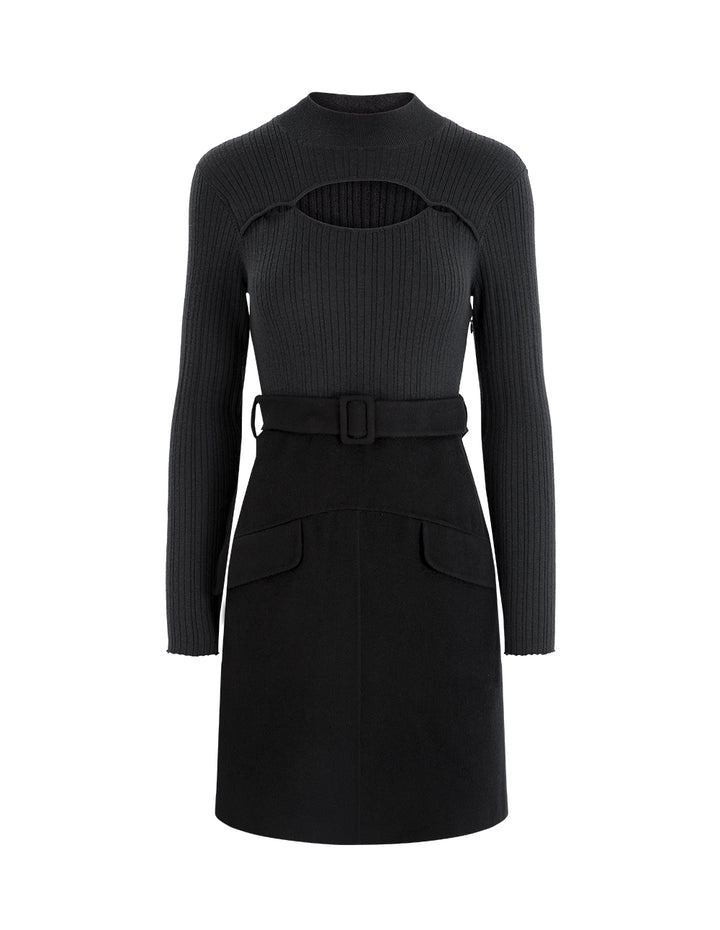 BORA AKSU Mulberry Silk Blend Color Block Hollow Collar Knitted Dress