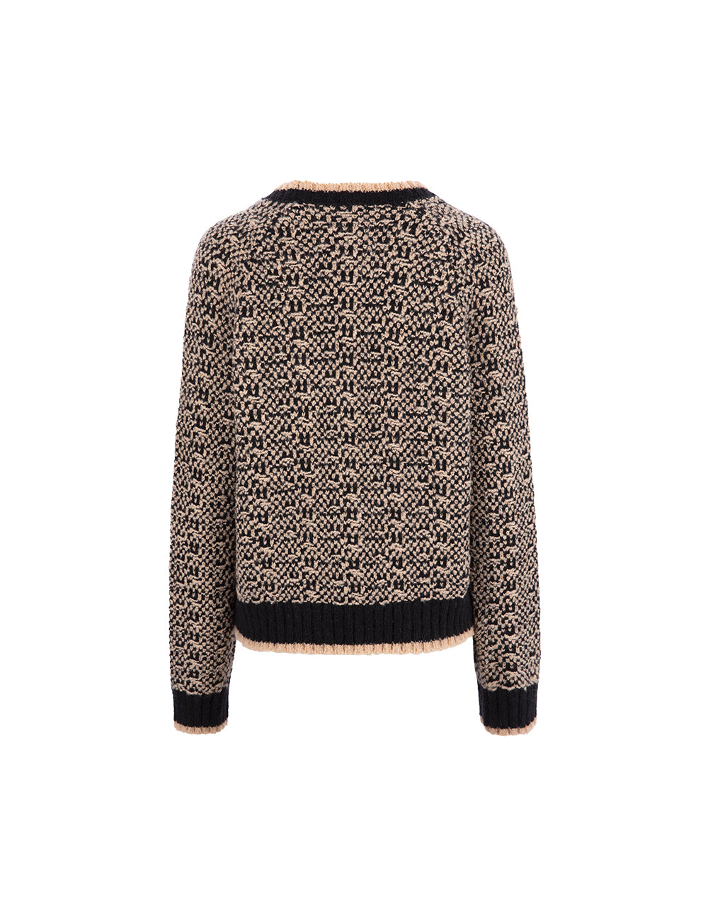 BORA AKSU Camel Jacquard V-Neck Loose Wool Knit Cardigan