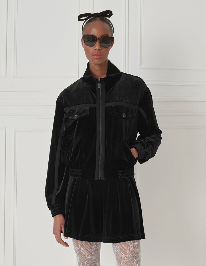 BORA AKSU Casual Velvet High Waist Wide-Leg A-Line Shorts