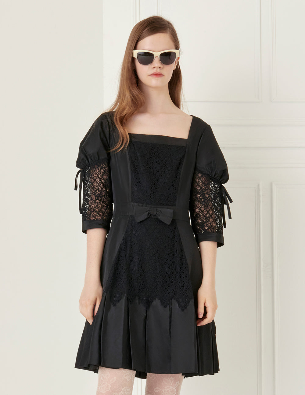BORA AKSU Slightly Sheer Puff Sleeve Square Neck Dress