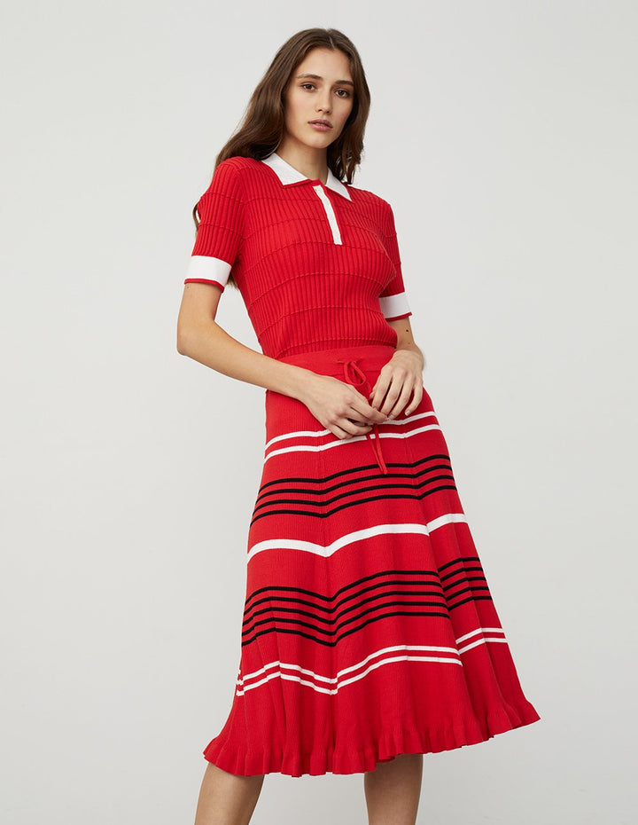 BORA AKSU Contrasted Stripe Color A-Line Midi Knit Skirt