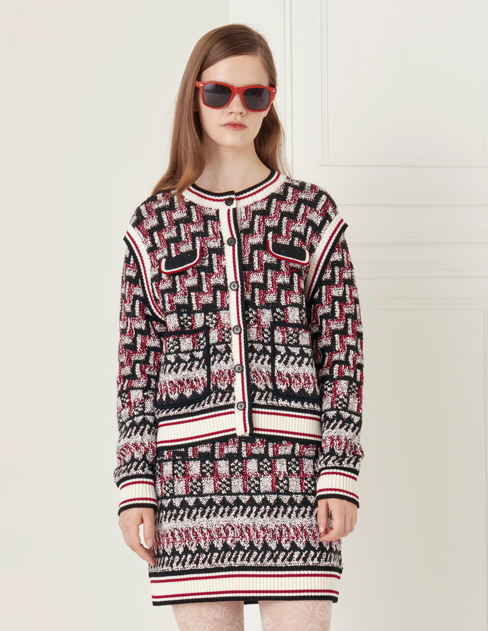 BORA AKSU Red And Black Contrast Color Knitted Skirt