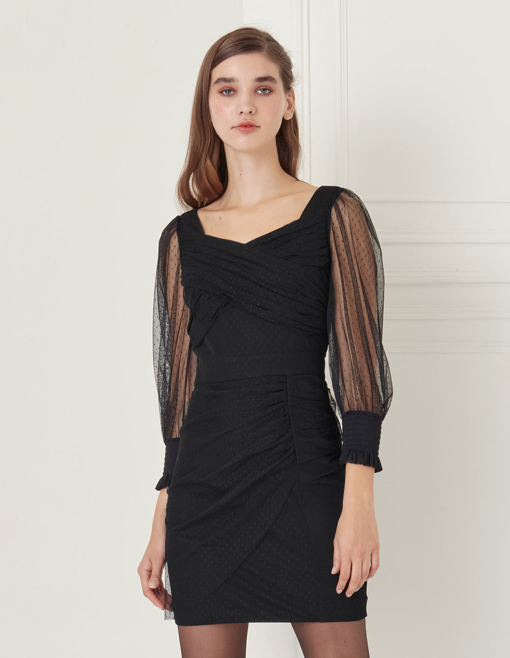 BORA AKSU Shirred Detail Asymmetrical Mini Dress