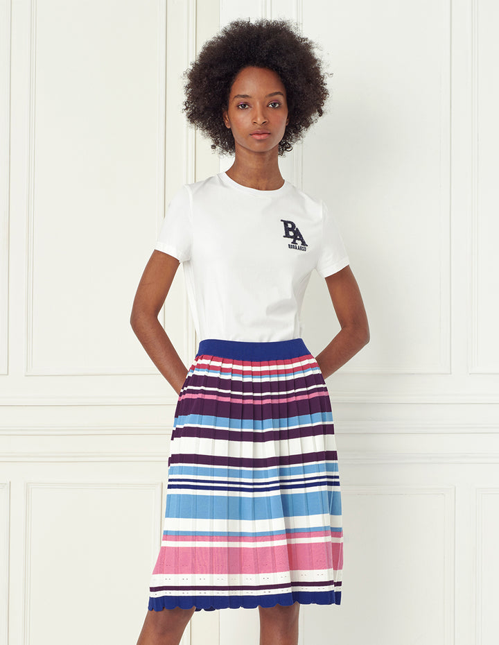 BORA AKSU Pink blues stripes pleated skirt