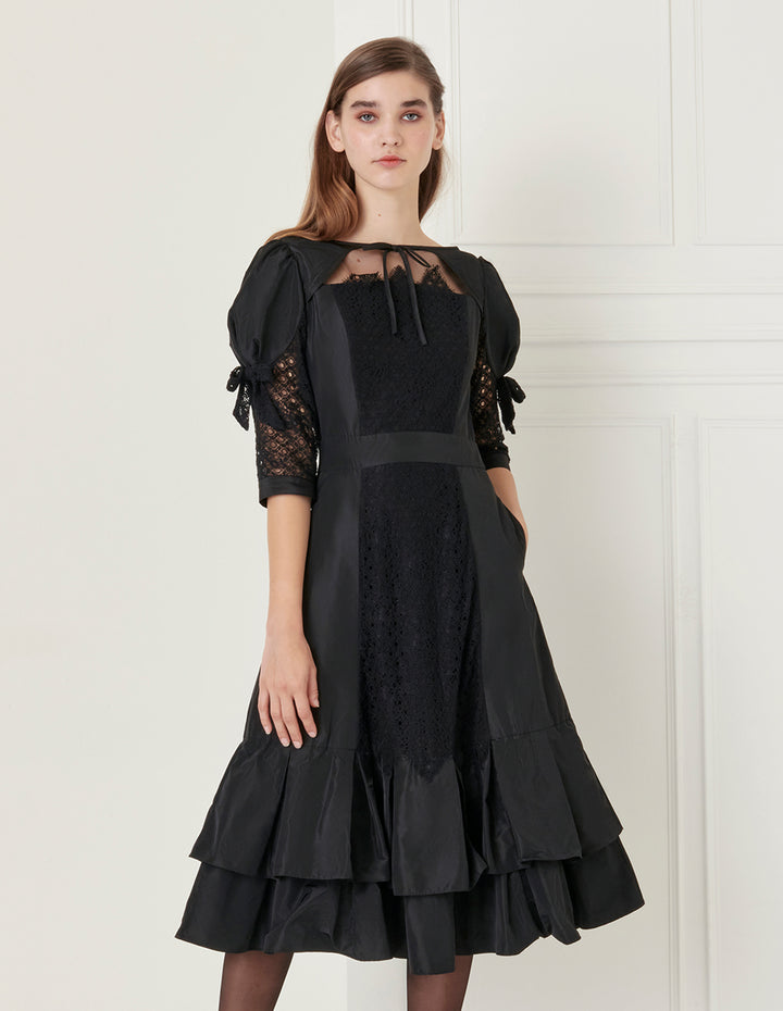 BORA AKSU Bow Lace Panel Dress