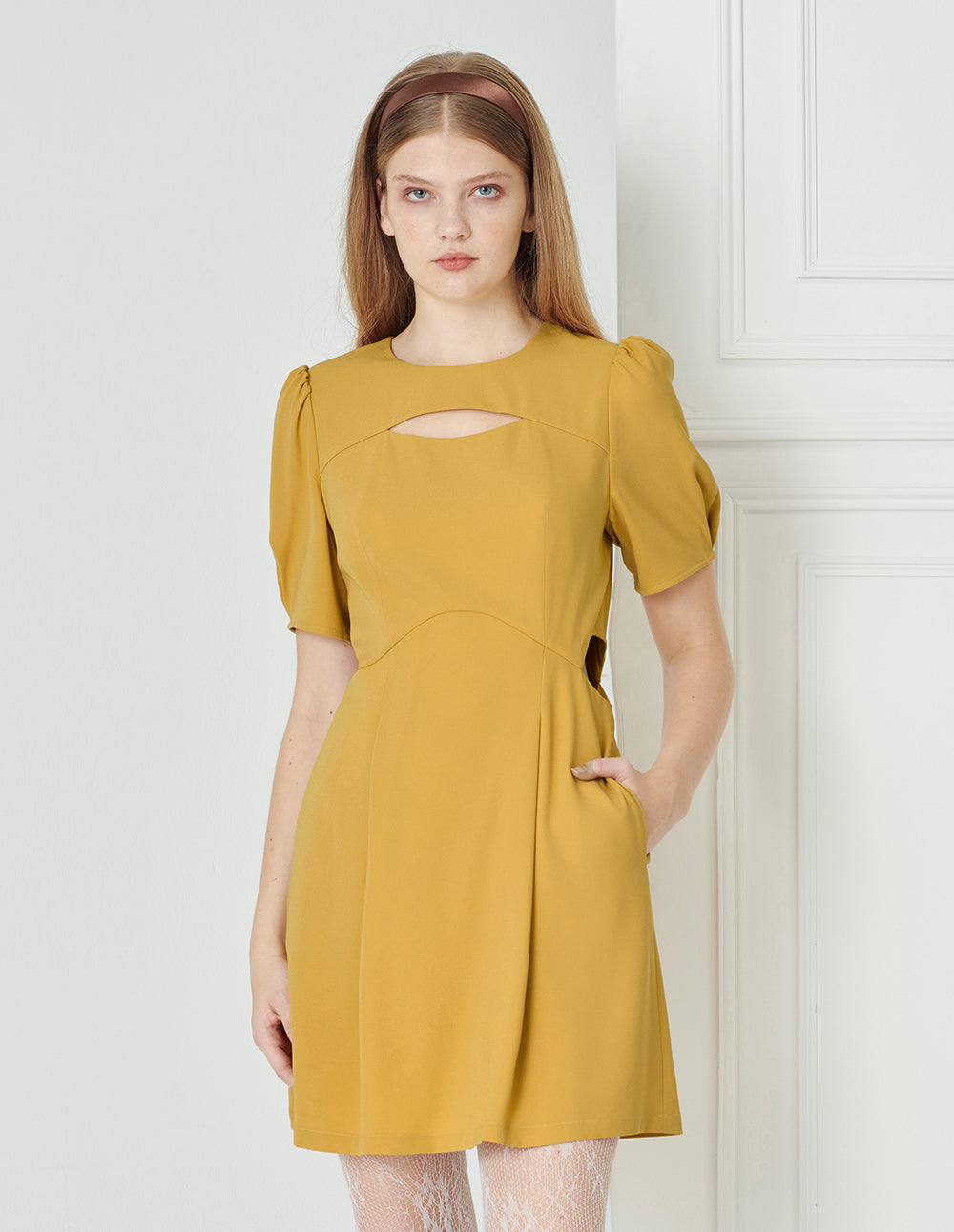 BORA AKSU Triacetate Puff Sleeve Sweet A-Line Dress