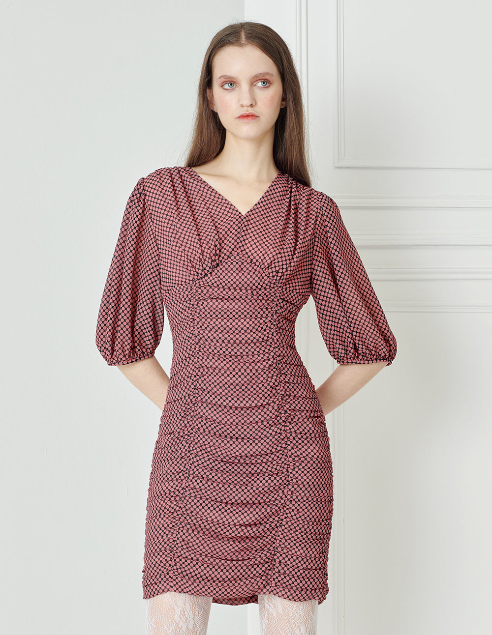 BORA AKSU Vintage pleated V-neck dress
