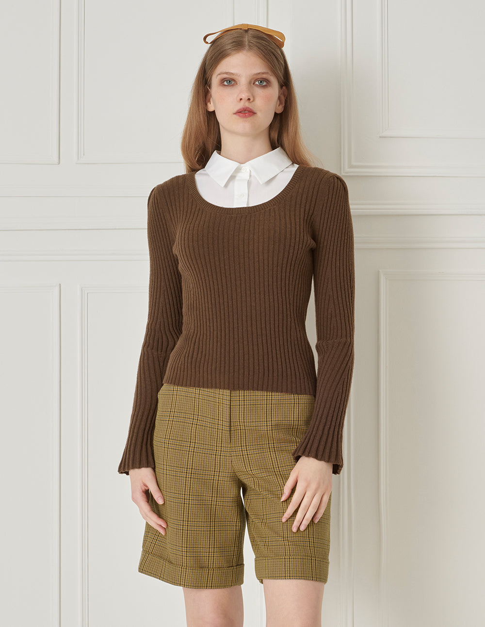 BORA AKSU Plaid Wool Cropped Shorts