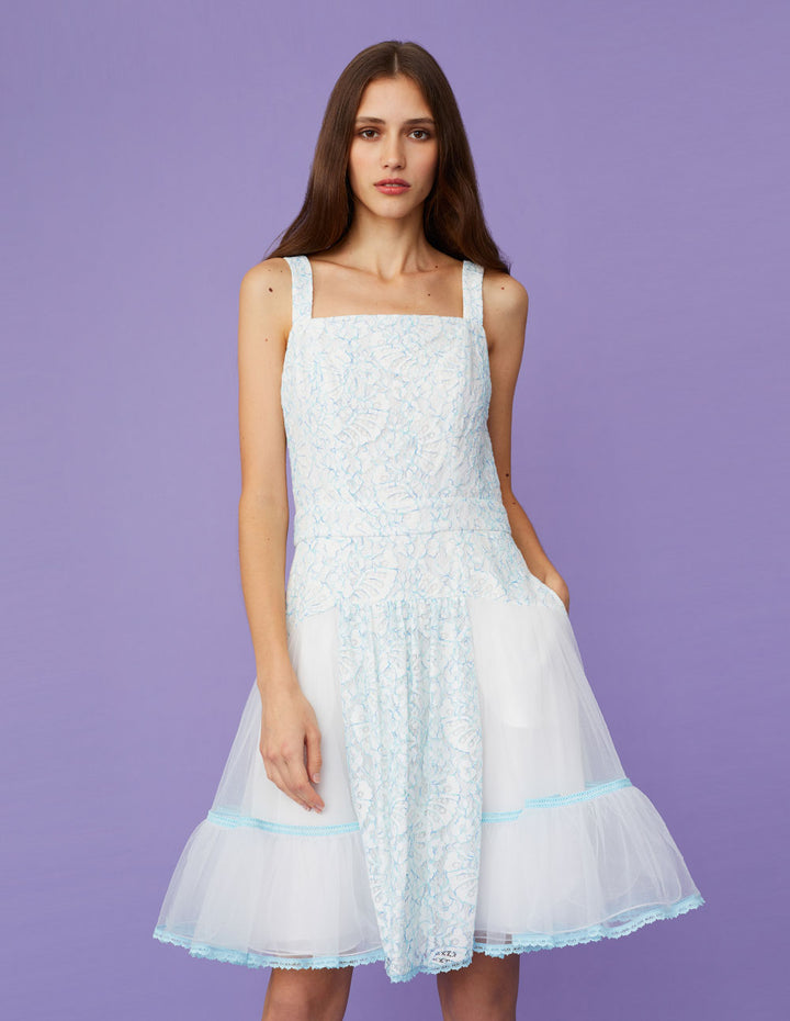 BORA AKSU Light Blue Lace And Tulle Mini Dress