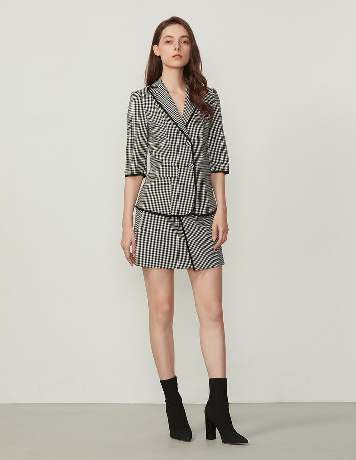 BORA AKSU Gingham Pattern Contrast Piped Slim Fit Mini Skirt