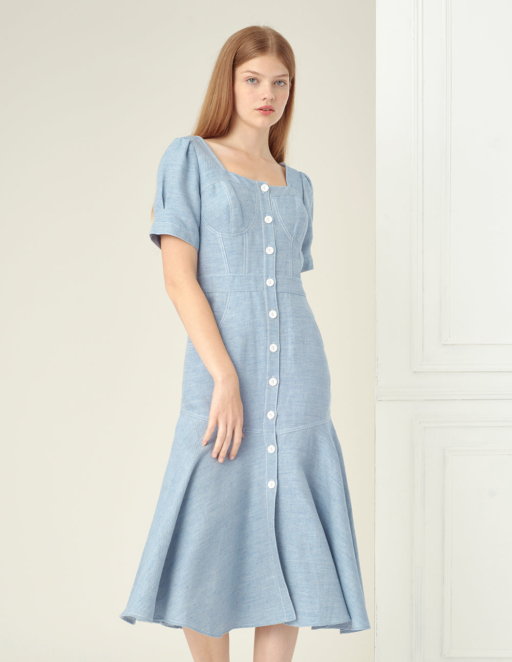 BORA AKSU Light Blue Twill Denim Fishtail Skirt