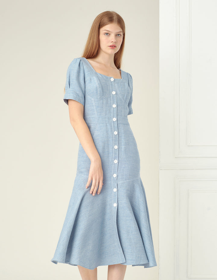 BORA AKSU Light Blue Twill Denim Fishtail Skirt